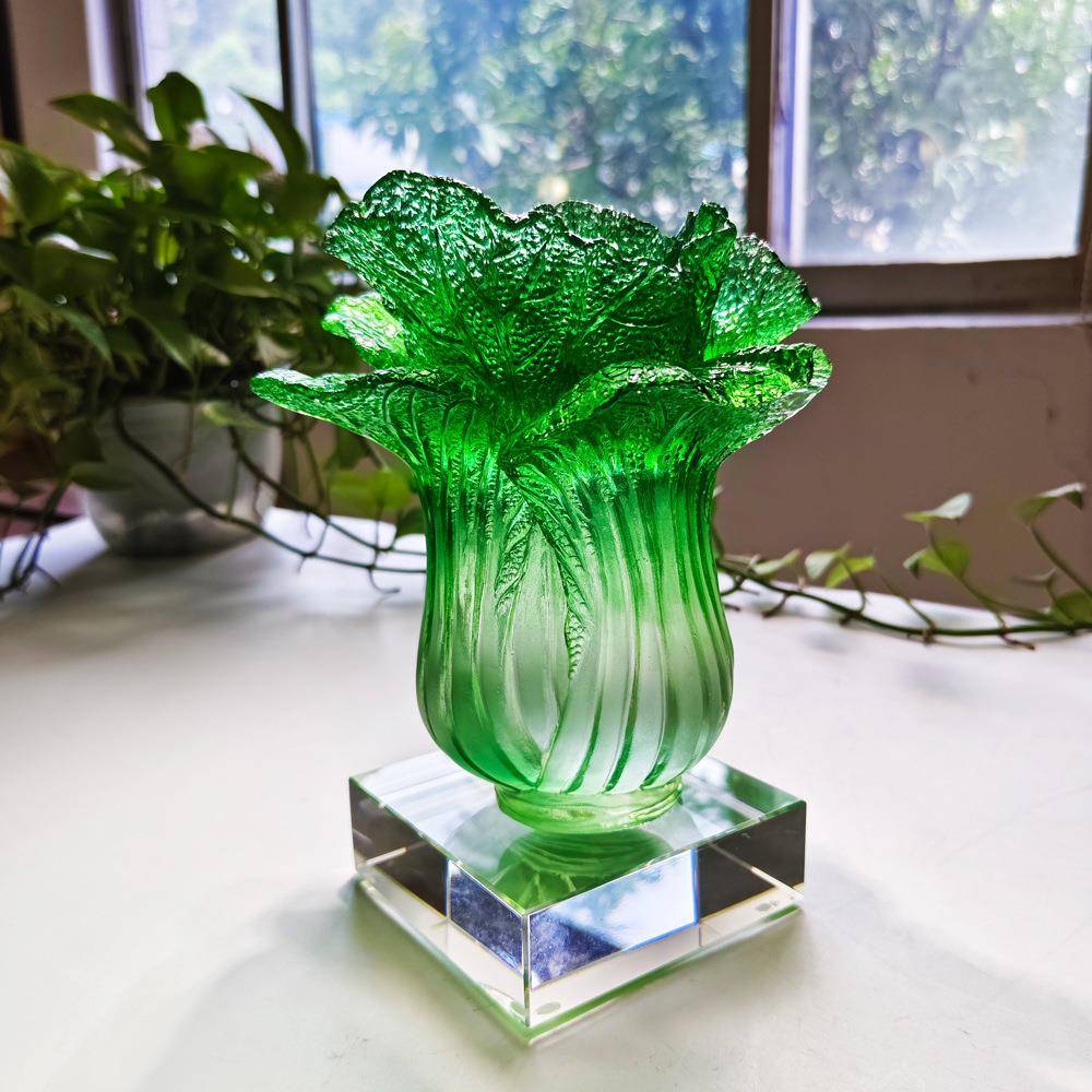 古法琉关璃菜ZHX工艺品琉璃工艺品百财如意摆件客厅玄公办装饰白