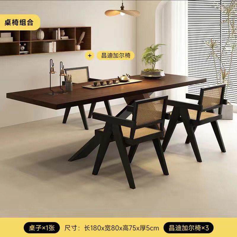 设设计新款原木茶桌办公室厅简易长客条泡茶实木桌计AVN师椅组合