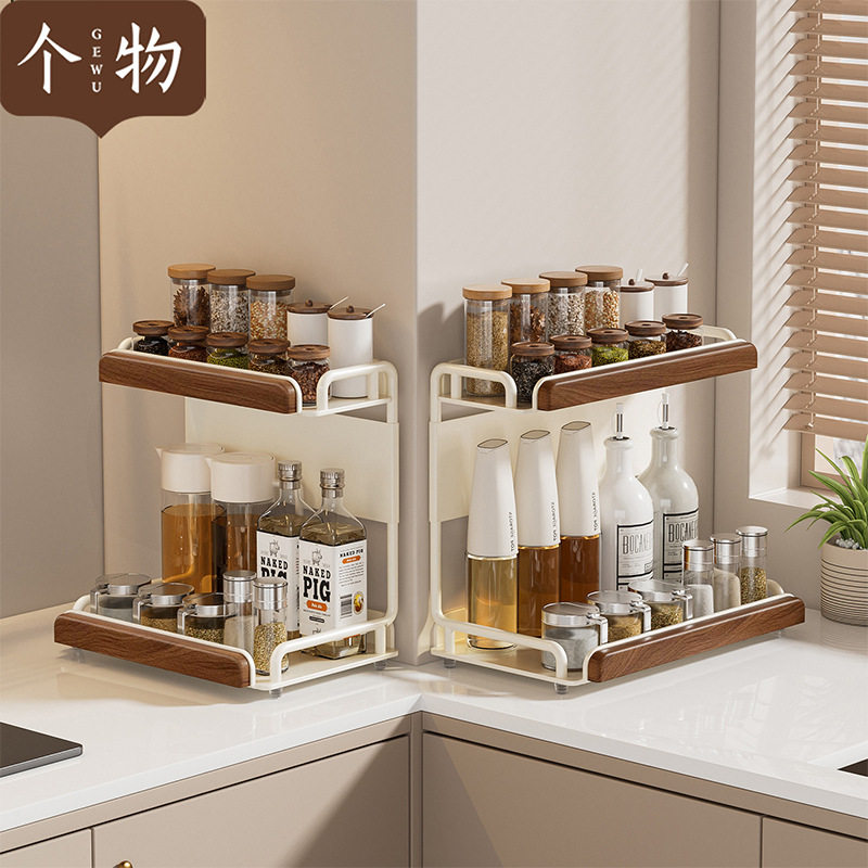 胡桃木厨房调料置物架调味品家用台面油盐酱醋多功能双层收纳架子