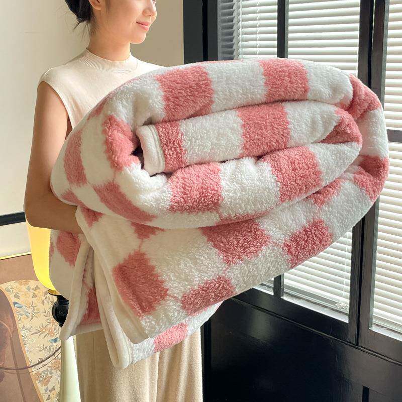 秋冬加厚舒棉绒毛毯半边绒长绒轻奢法兰绒毯子格子盖毯披肩沙发毯
