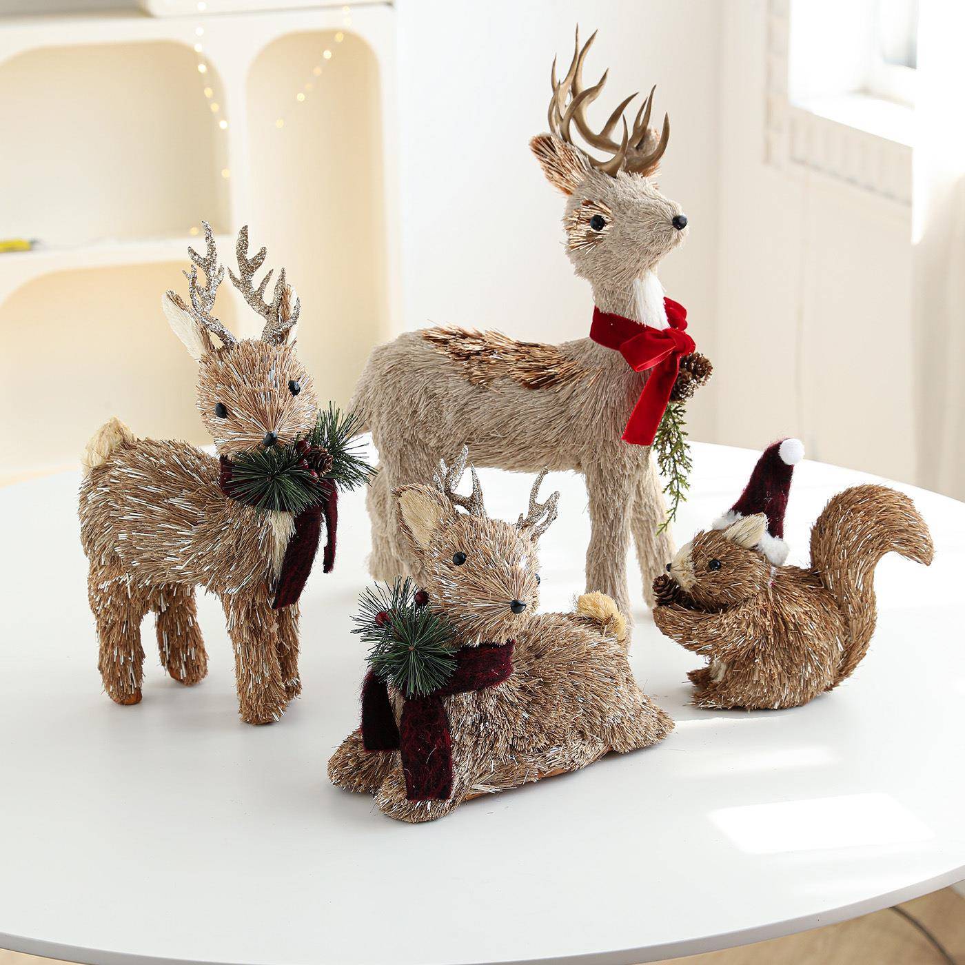 新款麋鹿公仔草编剑麻玩偶橱窗布置圣诞树桌面摆件圣诞节装饰品