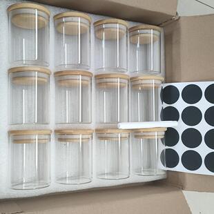 12件套玻璃竹盖玻璃罐珍珠棉套装佐料干果收纳盒高硼硅密封储物罐