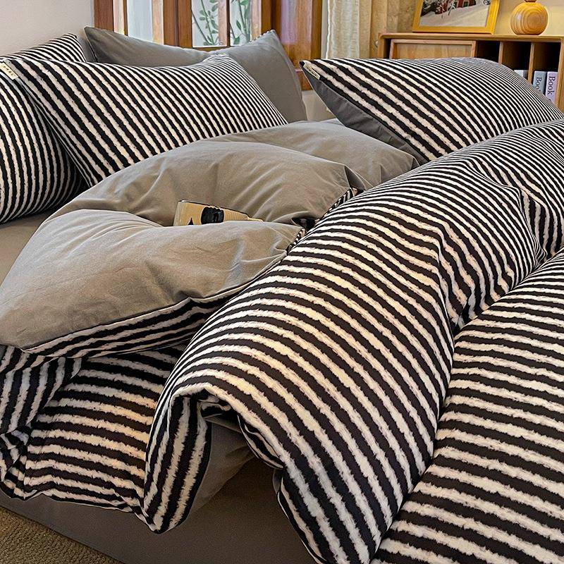 简约全棉磨毛床上四件套纯棉新款秋冬床品床单人被套三件套床笠