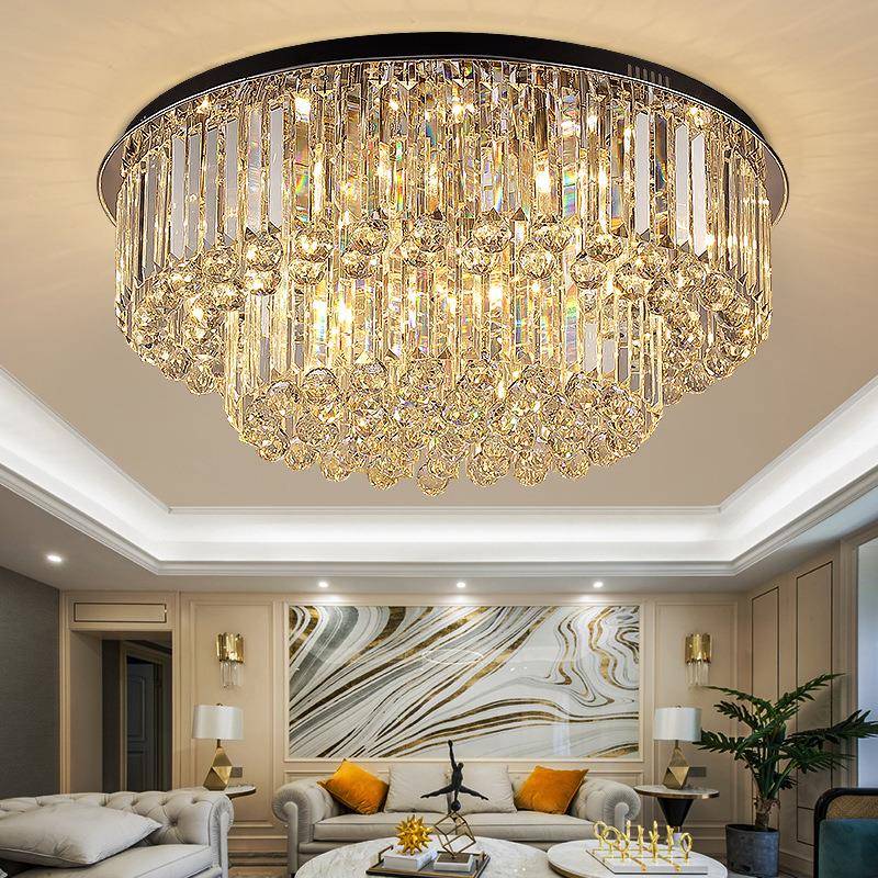 后现代轻奢水晶客厅灯现代简约圆形吸顶灯家用温馨大气LED餐厅灯