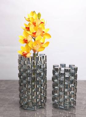 新中式水黑色晶关花器EOM花插样板房售部卧室书房客楼厅桌面玄饰