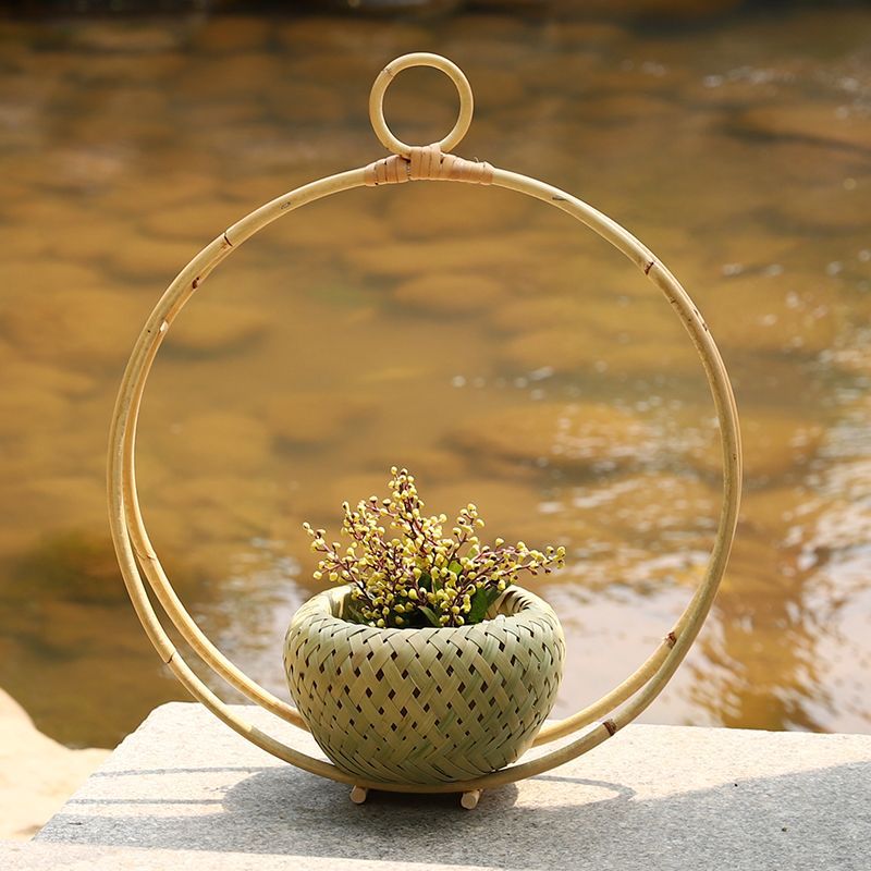 LOV竹编鸟巢吊篮复古插花花篮