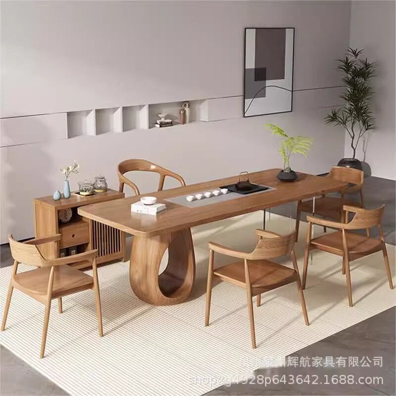 现代简约实木办公室接待泡茶桌子家用客厅大板原木猫洞茶台茶厂家