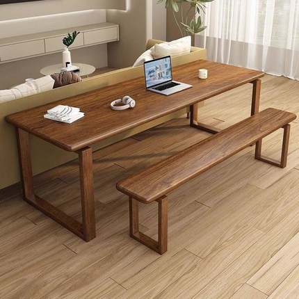 南约美胡桃木书ZSG靠沙发长条桌简现代实木双人工学习桌电桌脑桌
