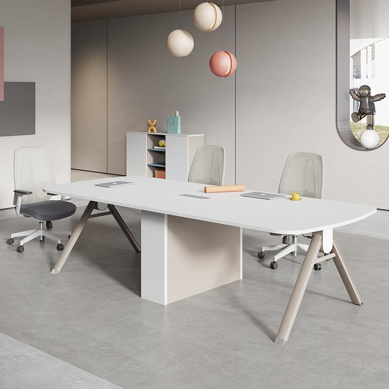 会议桌长桌约现型代白色6-10会议室洽谈桌办人公OBT室简椭圆桌椅