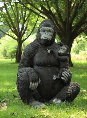 户外园林26652雕塑仿庭院装饰小品真动物黑大猩猩件摆玻钢大璃型