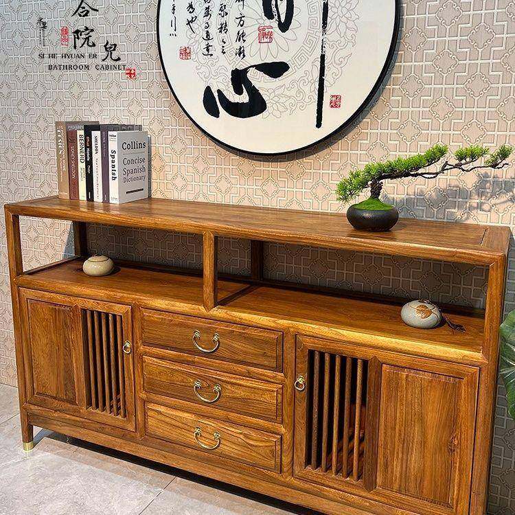 新中DFT关式老榆玄柜隔断木入户玄关简约储物柜餐厅边柜实木台餐