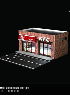 1:64车快餐店立体模景型场房ZIV子收纳合金汽模型灯停光版车场