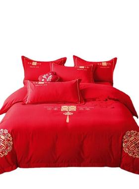 结XYY20240婚四件套婚庆嫁床用品婚新婚陪嫁大红色子被套床单被上