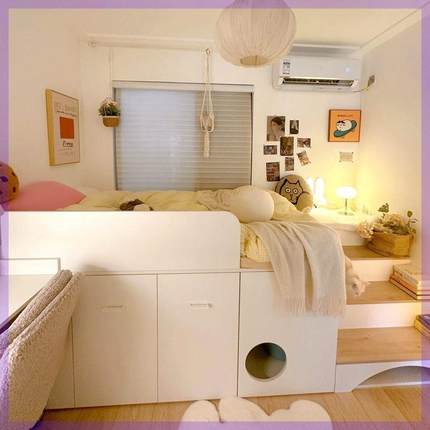 半高储物简床红小高户型榻榻米床卧室省空间现代约网组UHD合箱床