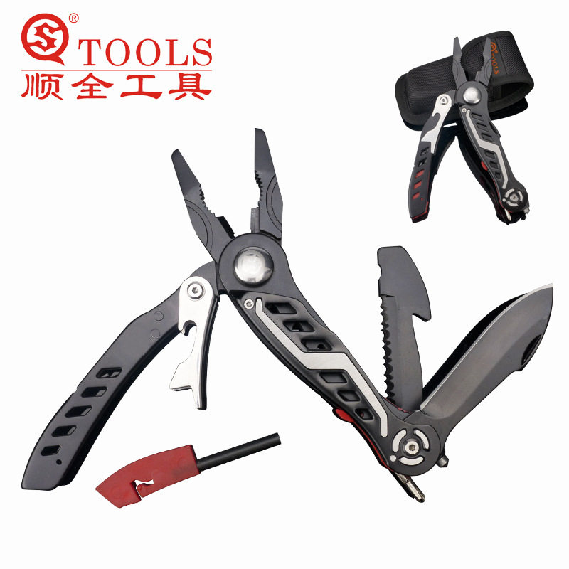 SQ顺全多功能户外随身携带工具钳子带碎玻器打火石条多功能钳