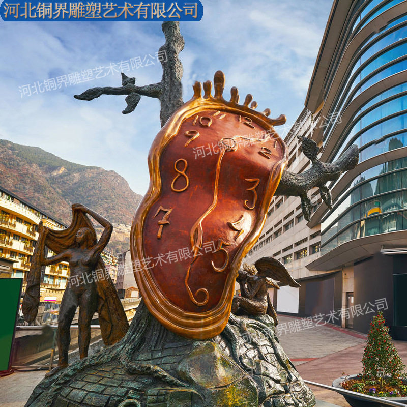 户外景观现代抽象铸铜时钟雕塑