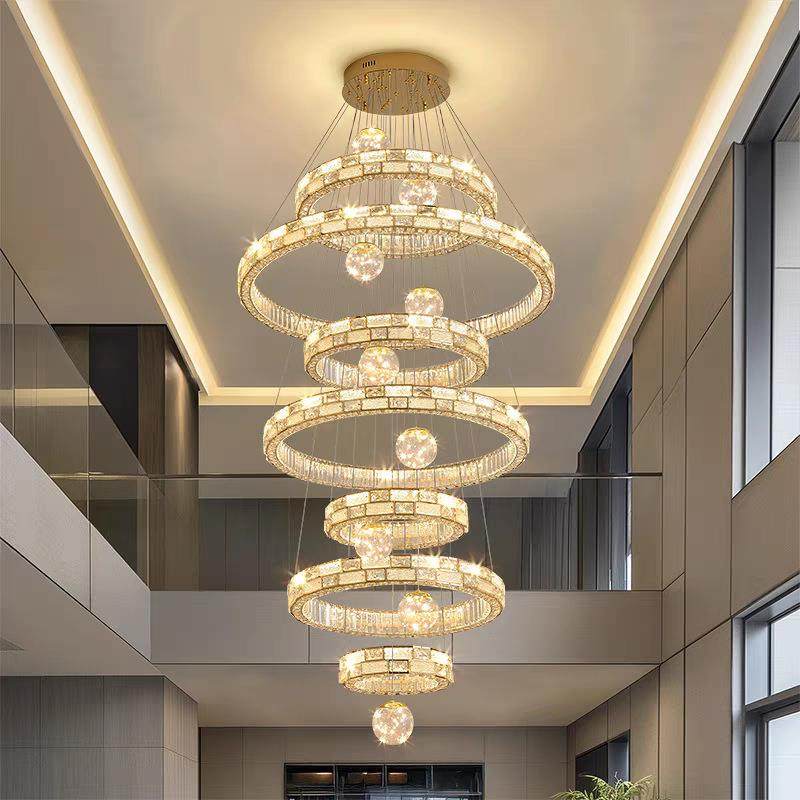 别墅复式楼大吊灯现代简约挑空楼中楼客厅吊灯挑高梯间水晶大吊灯,家装灯饰光源,智能吊灯,淘宝优惠券,粉丝福利购,淘宝优惠卷