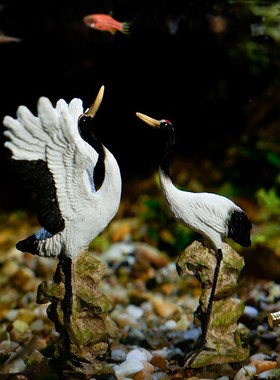 鱼缸内饰盆景造景假山水景仿真树脂小仙鹤室外动物摆件小饰品物件