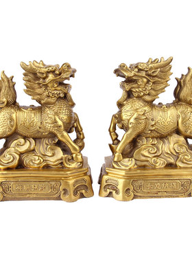 卓好 黄铜款祥瑞麒麟摆件 铜麒麟摆件 一对