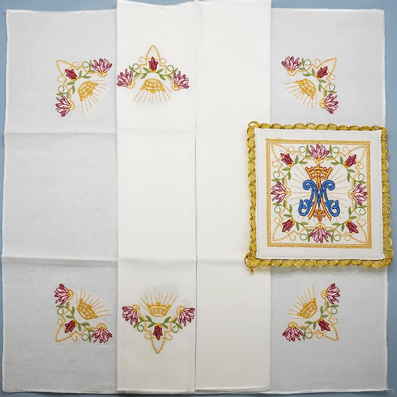 棉麻丝线刺绣纱布九折布M意卡米诺弥撒礼仪欧式圣爵杯垫布餐垫