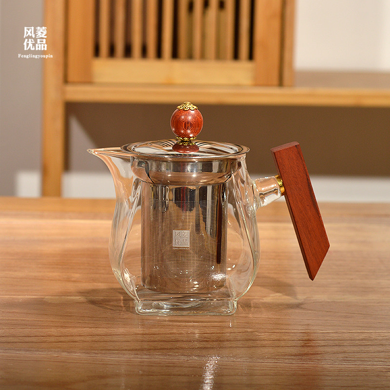 加厚玻璃泡茶壶耐高温茶具单壶泡茶家用客厅实木侧把冲茶器沏茶壶