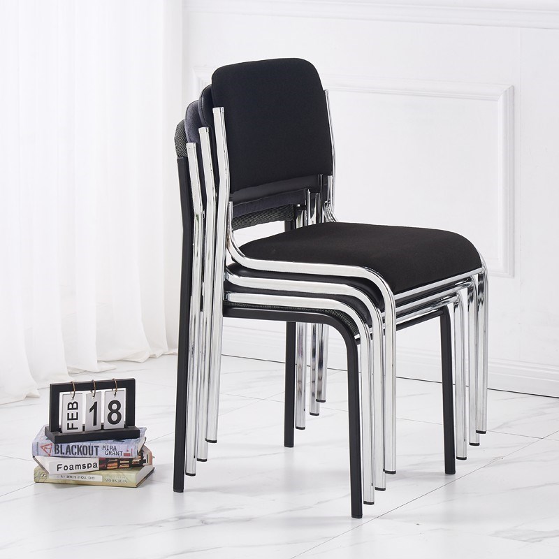 靠背椅椅扶手黑皮腿会议耐用椅四条无办公椅黑布结实舒适电脑简约