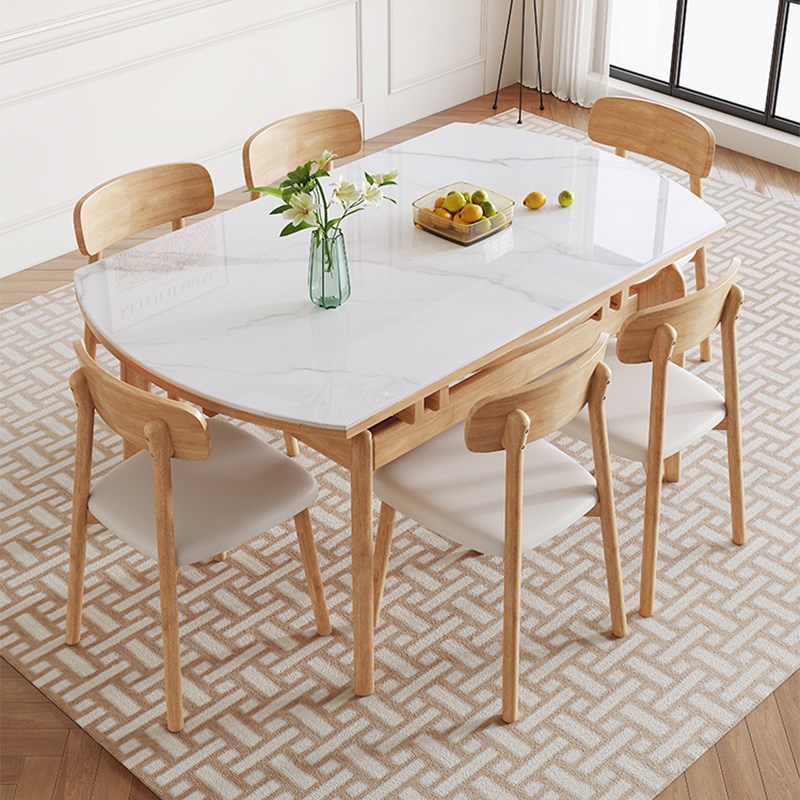 岩板伸缩餐桌椅现代简约家用小户型实木折叠方变圆形吃饭桌子