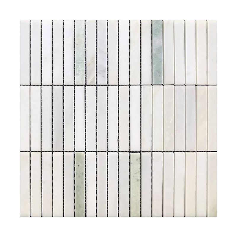 天然石材长条马赛克瓷砖东方白绿宝卡拉拉灰色背景墙浴室卫生间砖