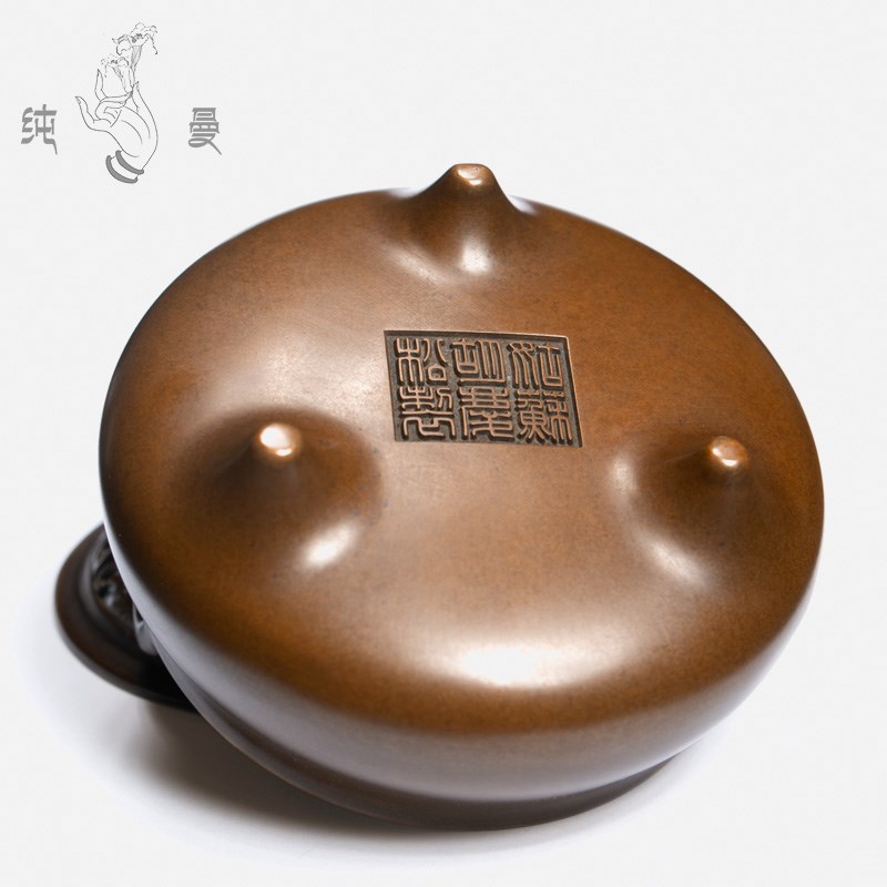 庆松堂苏工铜炉名家胡庆松制三足冲耳熏炉复古紫铜炉线香盘香熏香