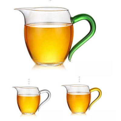 明信唐耐热高硼硅玻璃白色透明湖绿色公道杯分茶器300ML