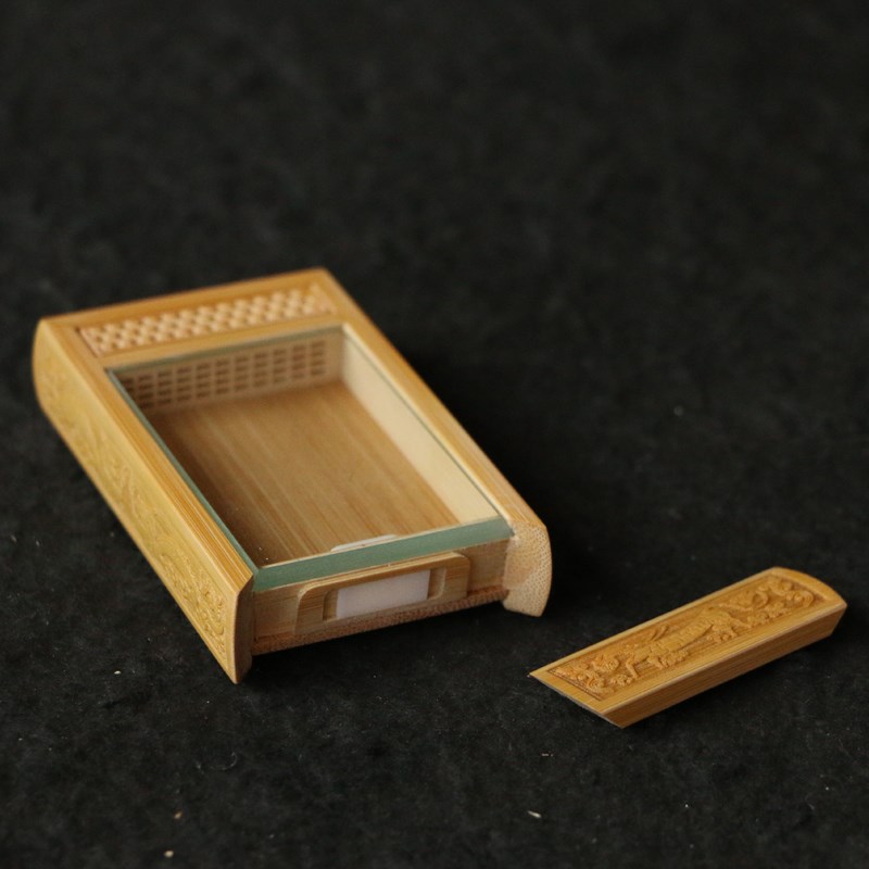 沪上名家张圣林精工制作玉竹雕花带音响黄蛉盒虫盒虫具文玩收藏竹