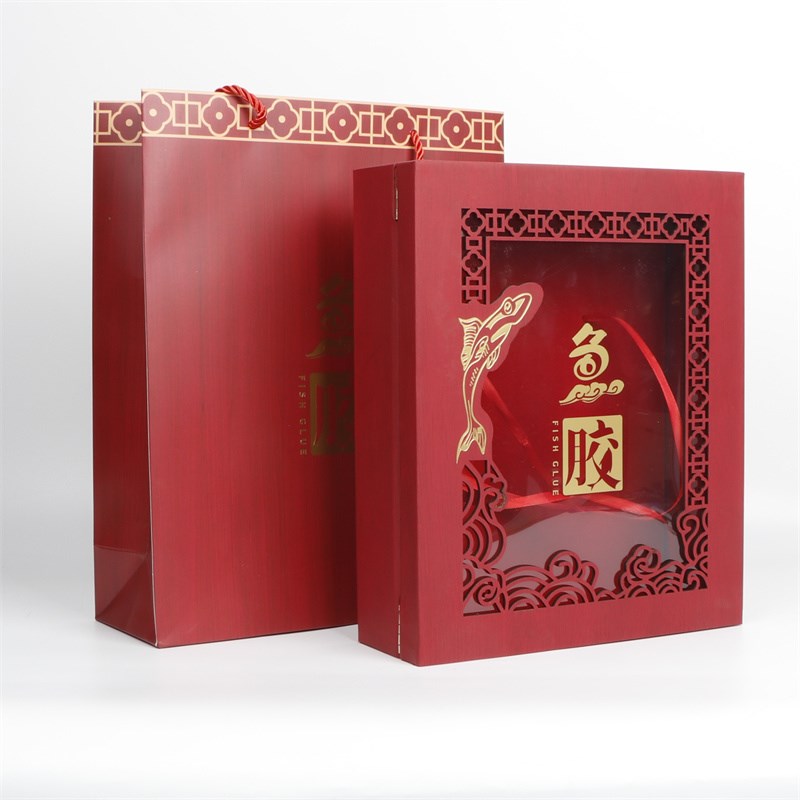 高档鱼胶包装盒新款雕刻开窗花胶礼品盒复古鳕鱼胶鳘鱼胶空盒子