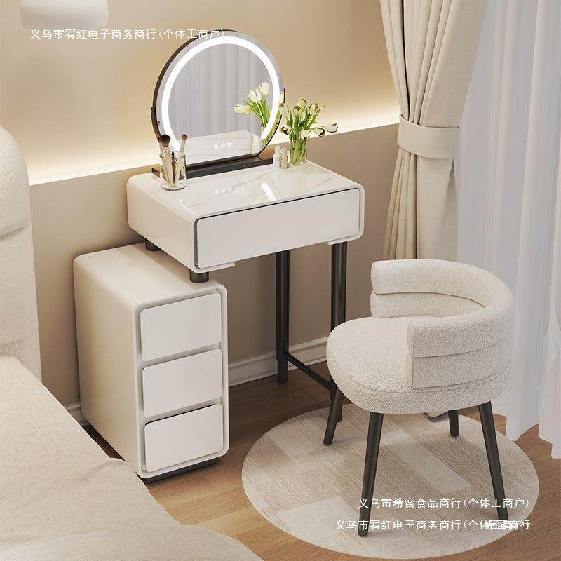 小户型梳妆台卧室60CM现代简约2024新款奶油风主卧化妆桌斗柜一体