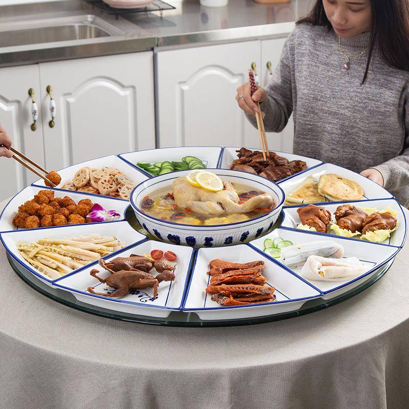 勺子形状的盘子海鲜拼盘即食 组合网红陶瓷菜盘子套装圆桌团圆餐