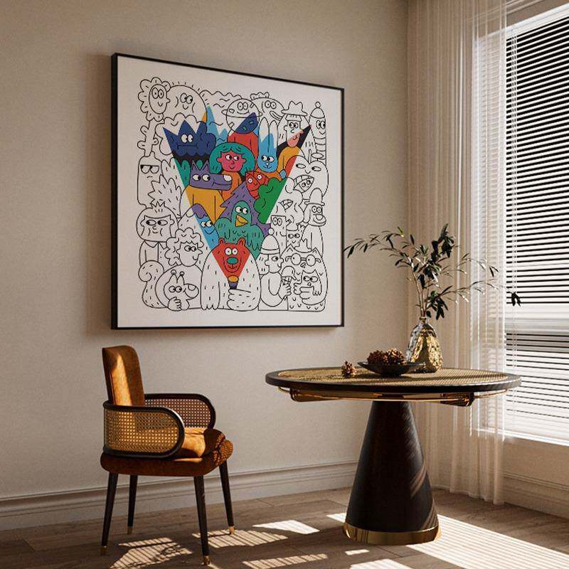 现代简约抽象壁画简笔画可爱人物儿童房客厅玄关装饰画方型挂画