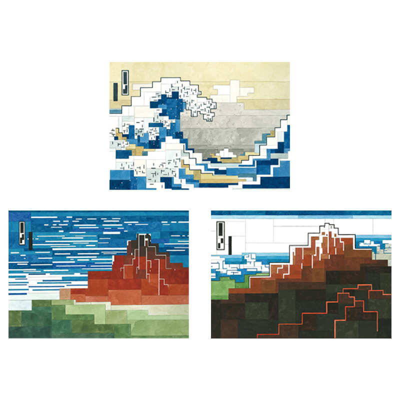 北草斋巨浪装饰画日本富士山日式风景抽象色块酒屋寿司料理店画芯