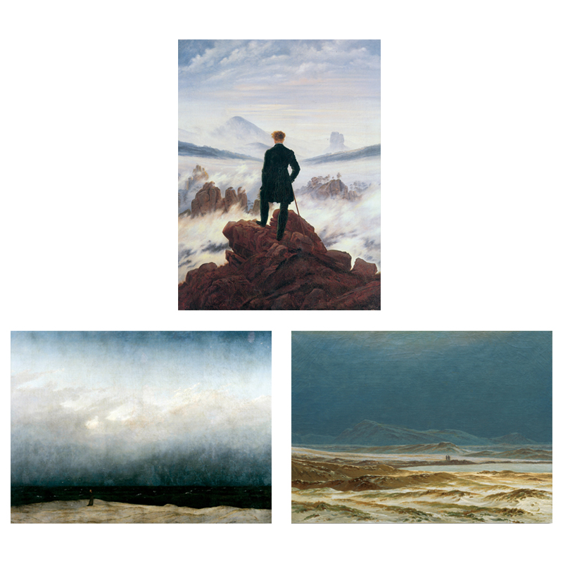 雾海上旅人 弗里德里希人物欧式名画客厅轻奢画芯海边僧侣装饰画