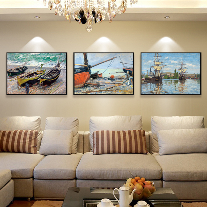 大仟印象莫奈春天的塞纳河简约现代客厅沙发背景墙装饰画墙壁挂画