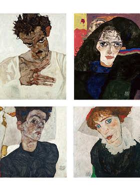席勒和瓦莉Egon Schiele艺术装饰画画芯人物客厅自画像表现主义