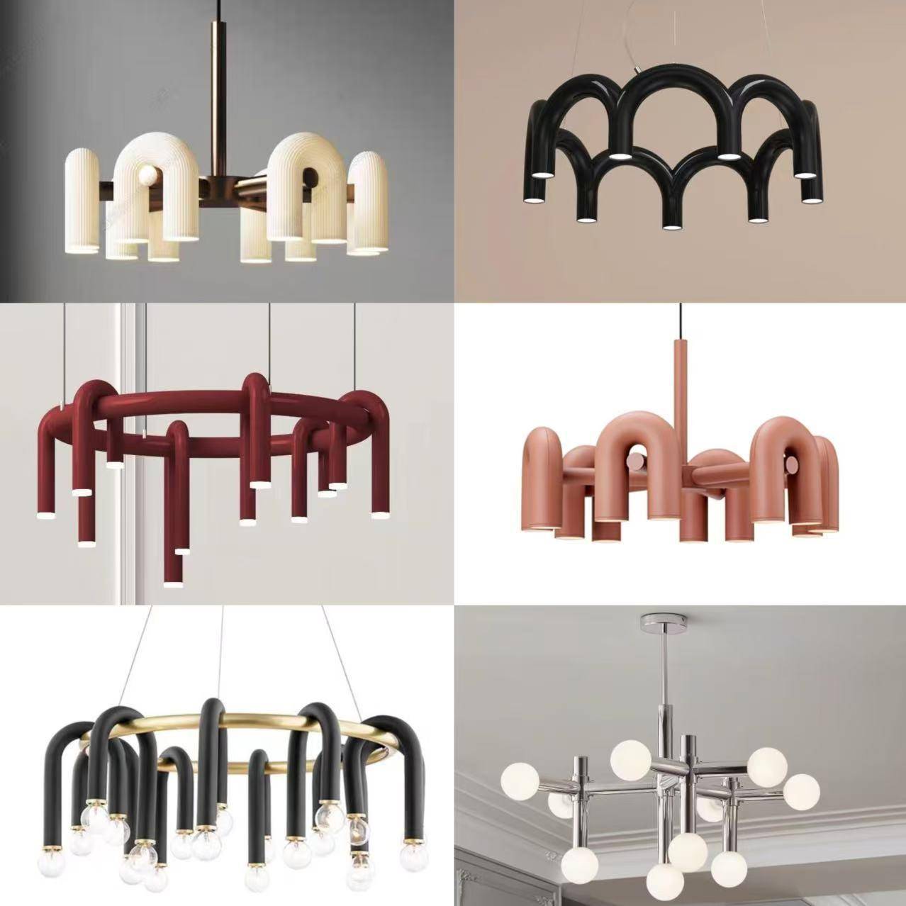 客厅U形吊灯中古奶油风设计师款餐厅主卧室白色轻奢现代简约吊灯