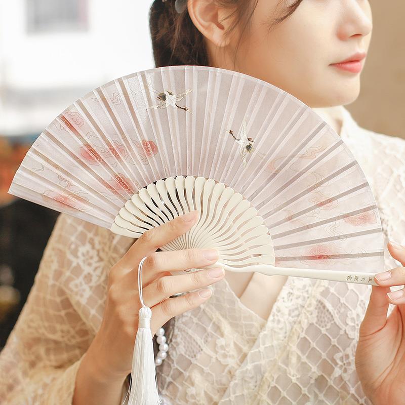 老阊门【玉羽临霞】复古风扇子折扇中国风汉服少女心仙鹤随身便携