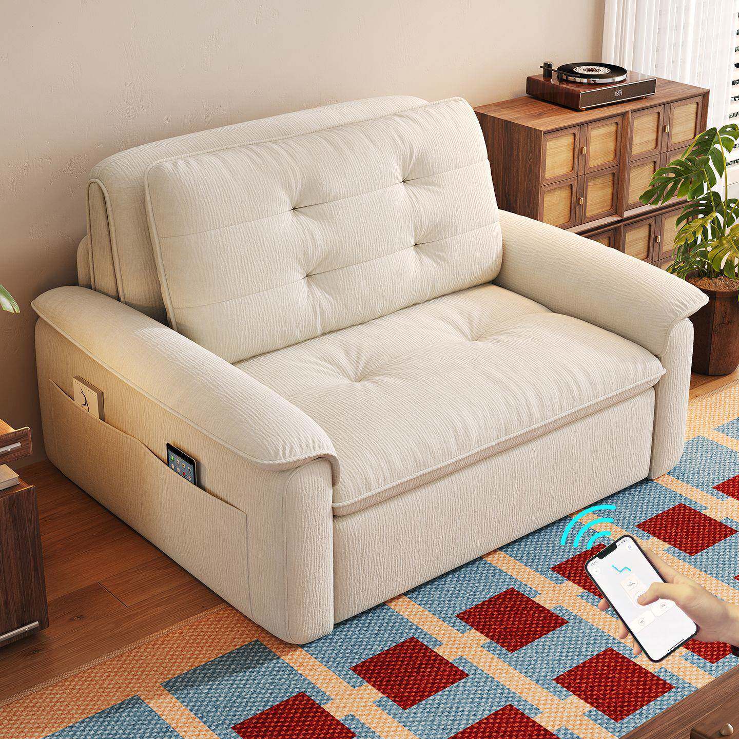 智能遥控电动奶油沙发床一体两用小户型卧室客厅书房阳台现代简约