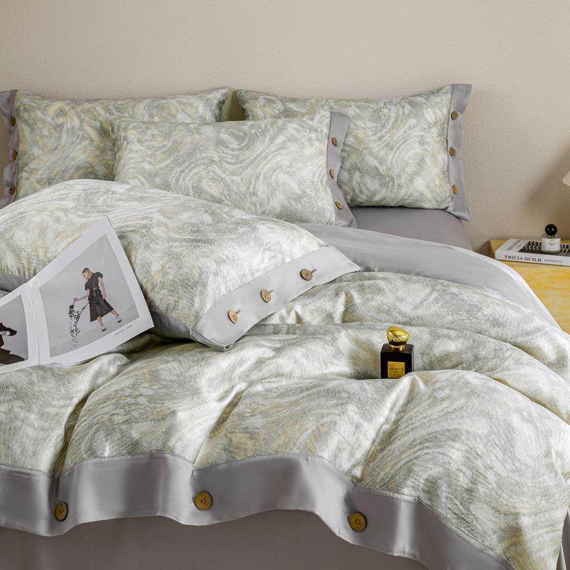 80S莱赛尔天丝纽扣款四件套2025新款春夏季轻奢被套床单床上用品4