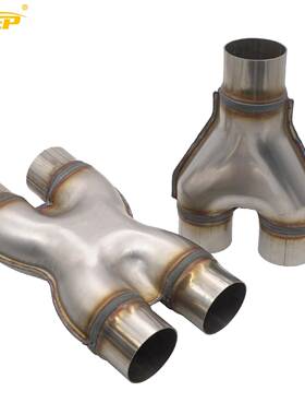 汽车409不锈钢排气管改装Y型三通 H X型四通连接管51 57 63 76MM