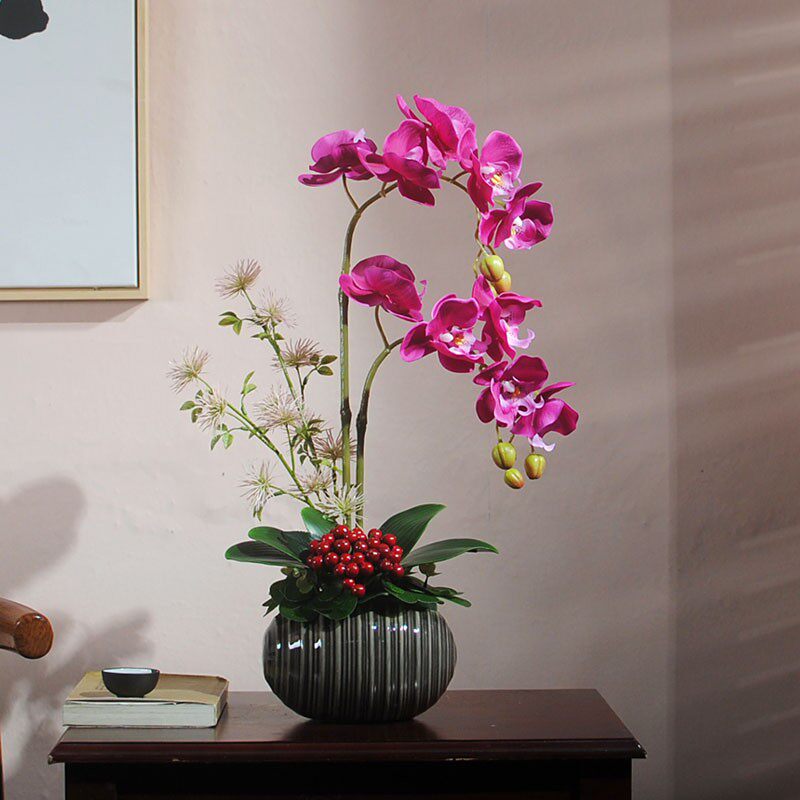 湿感假花仿真花客厅摆放花餐桌摆设花手感蝴蝶兰花艺家居装饰绢花