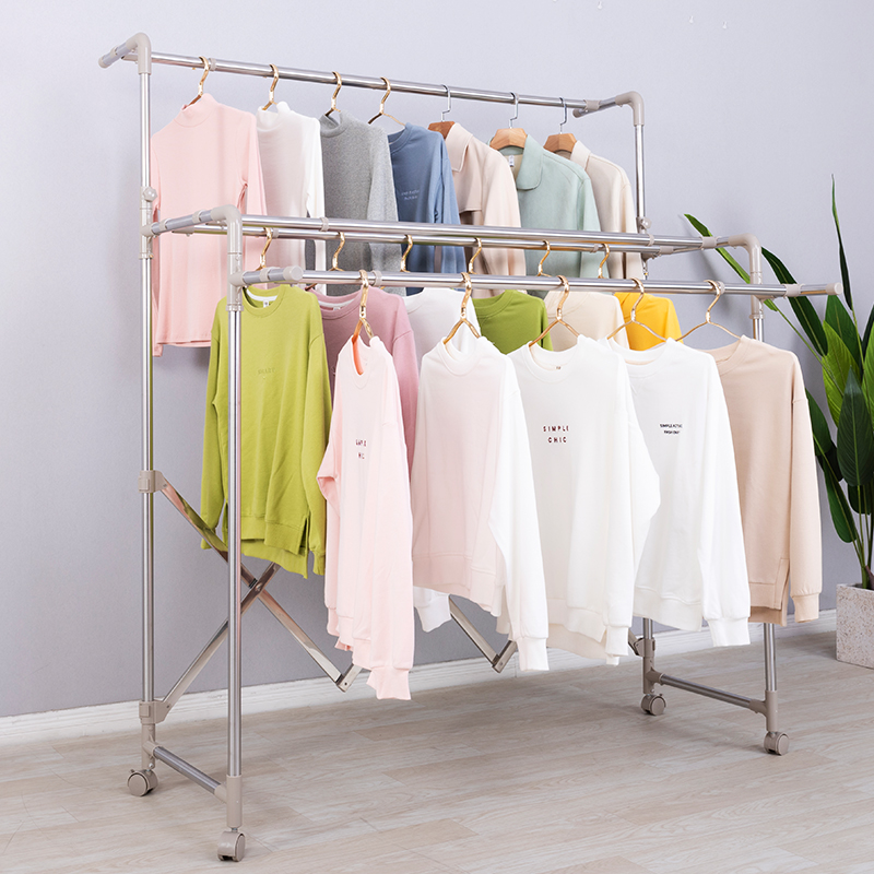 晾衣架子 落地折叠室内杆式阳台家用伸缩晒衣杆移动升降凉衣架