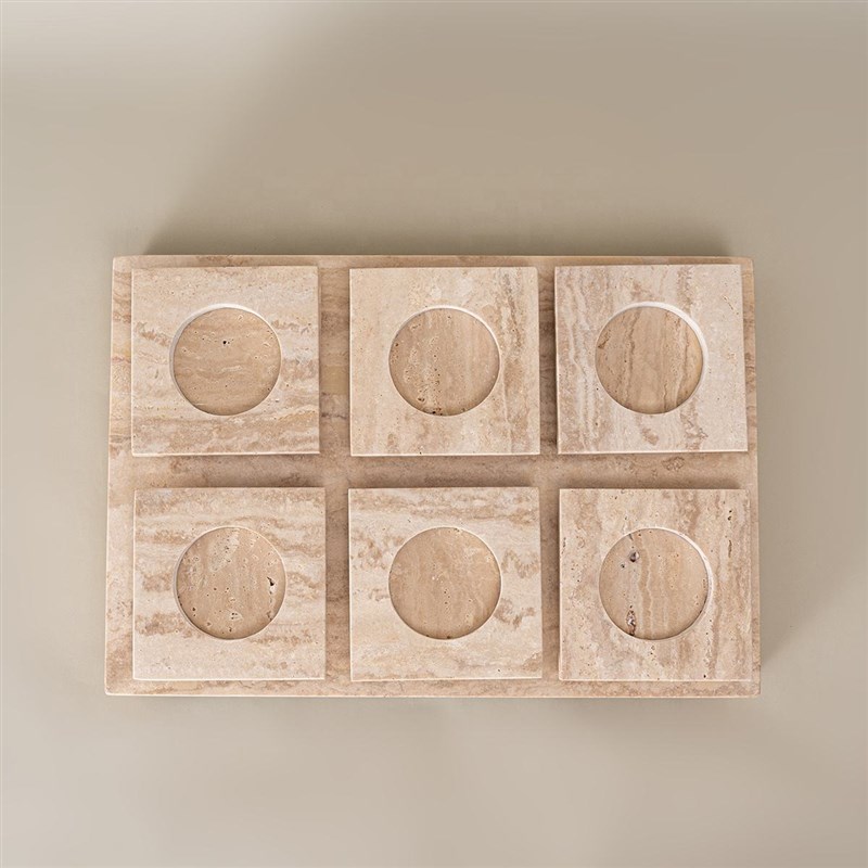 天然黄洞石托盘摆件样板间售楼处客厅茶几茶托杯垫桌面装饰品软装