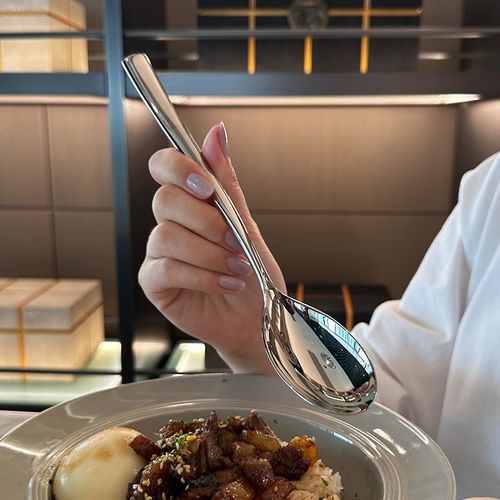 沉甸甸的干饭勺!三倍加加加厚!大柄18/10不锈钢大口吃饭喝汤勺