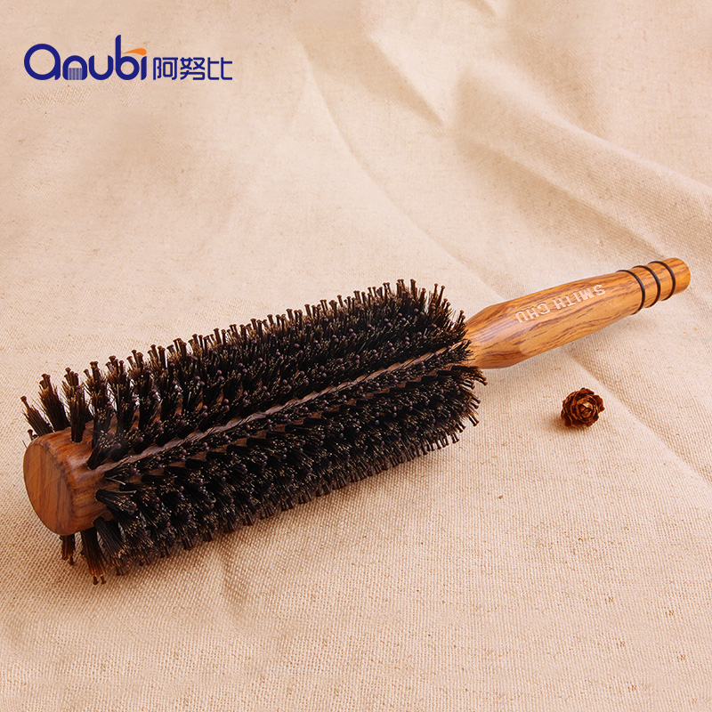 阿努比猪鬃毛梳卷发实木梳子吹直发梨花头发廊造型梳滚梳圆筒梳子
