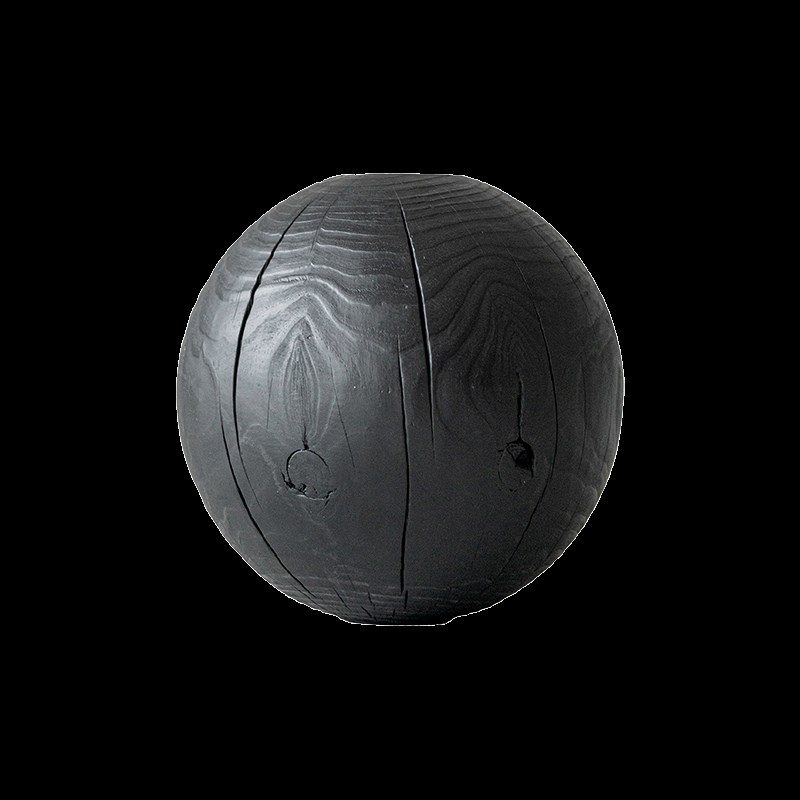 叁几 侘寂风碳化黑色实木圆形花器装饰摆件民宿圆球花瓶插花饰品